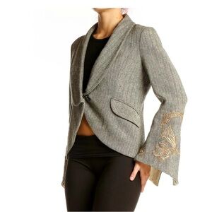 Narcisco Rodriquez Elegant Wool Twill Jacket Blazer Embroidered Sleeves-Size 6